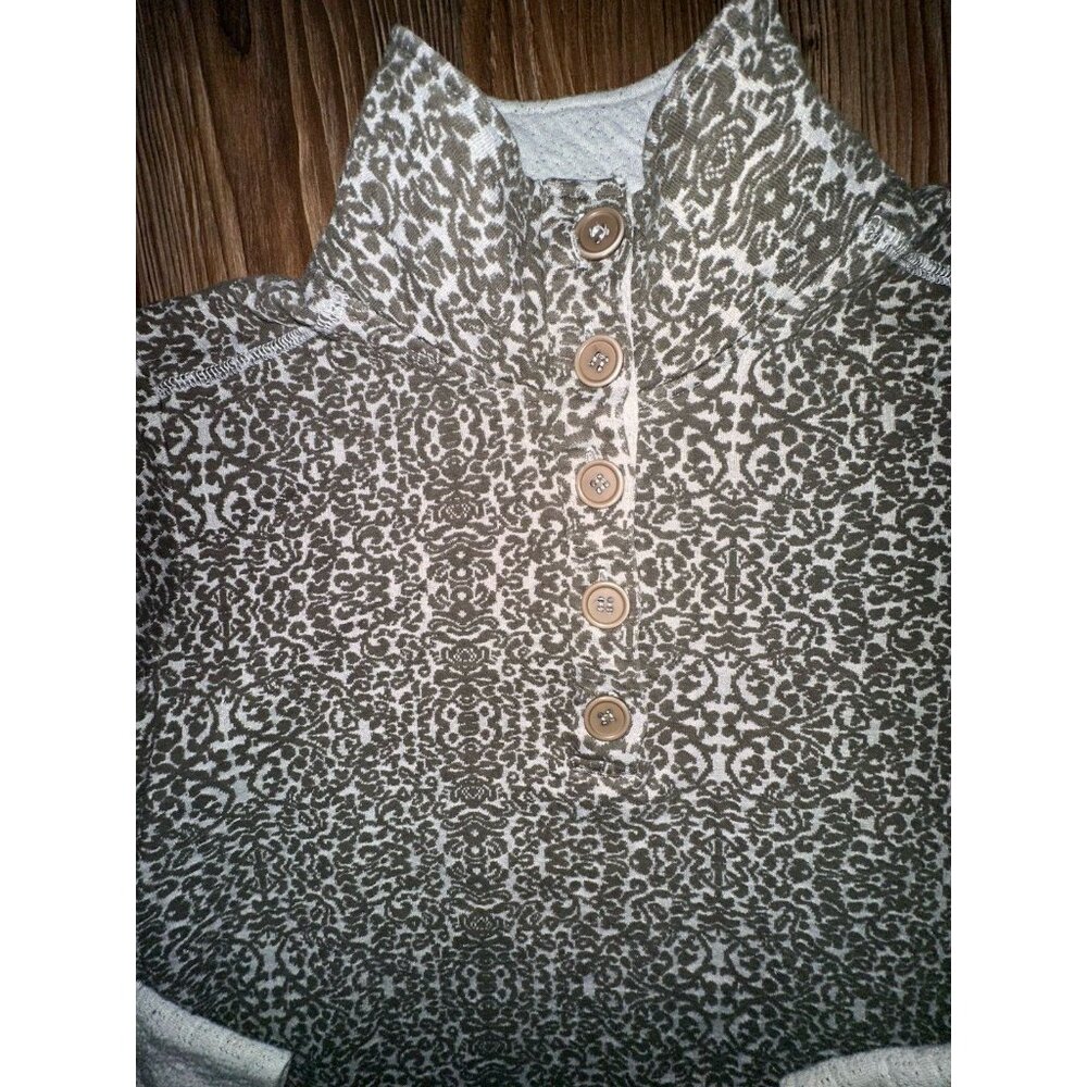 Kavu Sweater Womens Sz Xl Gray Pattern Scroll Pullover Thumb Holes gorpcore Ski - Picture 3 of 6